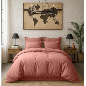 Housse de couette percale coton rose poudré 260x240 cm