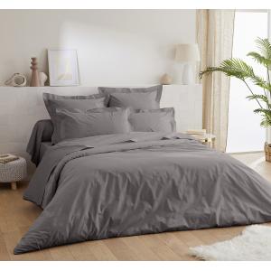 Housse de couette percale de 200 80 fils  gris perle 200x200