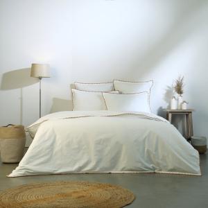 Housse de couette percale de coton blanc & caramel 260x240