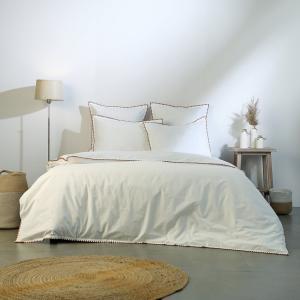 Housse de couette percale de coton blanc & rouge 260x240