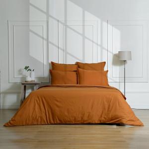 Housse de couette percale de coton caramel 260x240