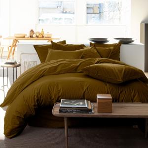Housse de couette percale de coton lavé marron 240x260 cm