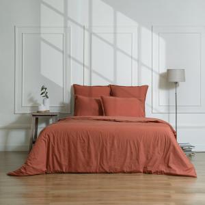 Housse de couette percale de coton rouge toscane 260x240