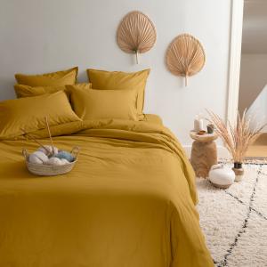 Housse de couette percale de coton uni jaune 140 x 200 cm