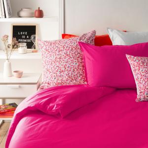 Housse de couette percale de coton uni rose 260 x 240 cm