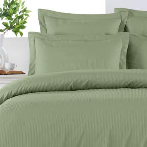 Housse de couette rayée réversible en satin Sauge 140x200 c…