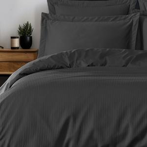 Housse de couette rayée réversible satin de c anthracite 14…