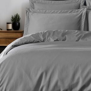 Housse de couette rayée réversible satin de c gris acier 20…