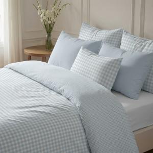Housse de couette réversible 100 % coton bleu clair 260x240…