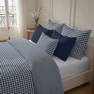Housse de couette réversible 100 % coton bleu marine 260x24…
