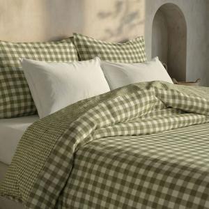 Housse de couette réversible 100 % coton vert 240x220 cm