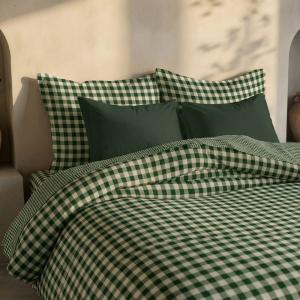 Housse de couette réversible 100 % coton vert bouteille 155…