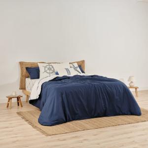 Housse de couette réversible coton 200 fils bleu marine 240…