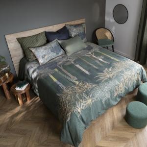Housse de couette réversible coton imprimé vert 260 x 240 c…