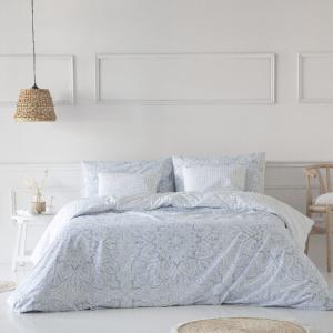 Housse de couette réversible en coton bleu 260x240 cm