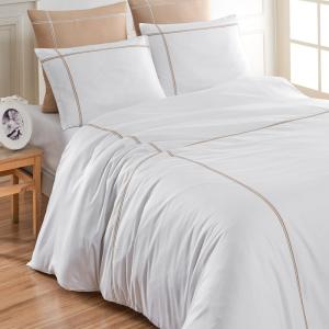 Housse de couette satin de coton 120 fils  blanc/moka 260x2…