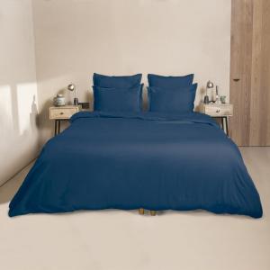 Housse de couette satin de coton bleu indigo 200x200