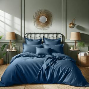 Housse de couette satin de coton bleu nuit 240x220