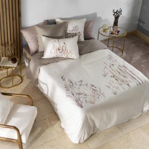 Housse de couette satin de coton brodé imprimé beige 140 x…