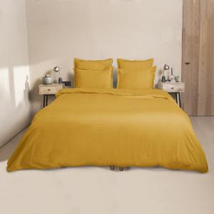 Housse de couette satin de coton jaune moutarde 200x200