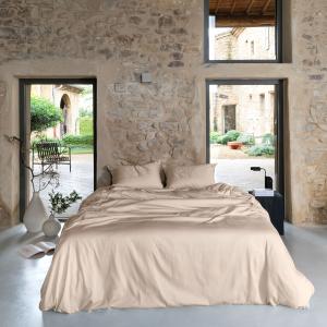 Housse de couette satin de coton lavé bio uni beige 240 x 2…