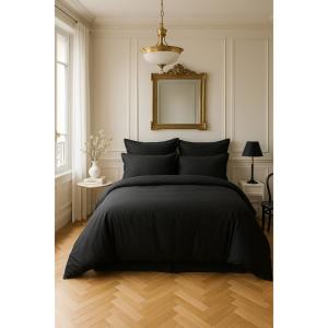 Housse de couette satin de coton noir opaque 260x240 cm