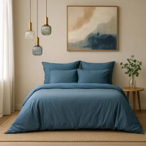 Housse de couette satin lavé de coton bio bleu orage 240x22…