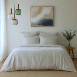 Housse de couette satin lavé de coton bio grège 200x200