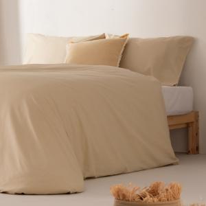 Housse de couette uni 100% coton beige 220x220 cm   2 taie…