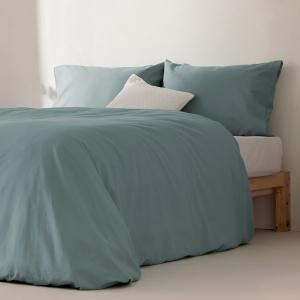 Housse de couette uni 100% coton bleu 220x220 cm   2 taie o…