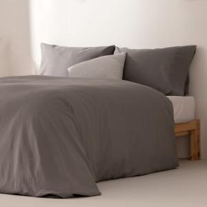 Housse de couette uni 100% coton gris 220x220 cm   2 taie o…