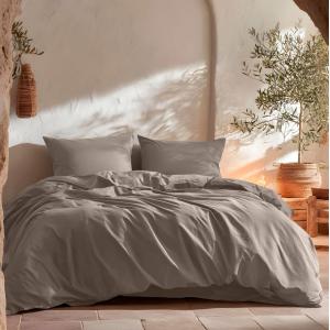 Housse de couette uni 100% coton gris 260x240 cm   2 taie o…