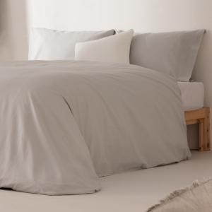 Housse de couette uni 100% coton gris clair 220x220 cm   2…