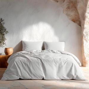 Housse de couette uni 100% coton gris clair 260x240 cm   2…