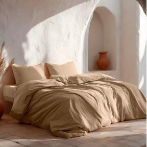 Housse de couette uni 100% coton lin 260x240 cm   2 taie