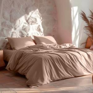 Housse de couette uni 100% coton rose 180x220 cm   1 taie