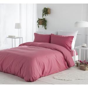 Housse de couette uni en coton 155x220 cm rose foncé