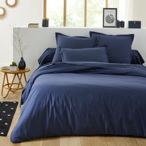 Housse de couette unie en coton bleu cascade 240x220