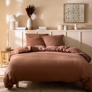 Housse de couette unie en coton Chocolat 260x240cm