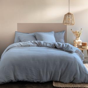 Housse de couette unie en lin Bleu orage 260x240cm