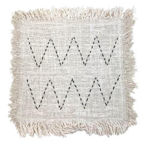 Housse de coussin à franges en coton blanc avec détails noi…