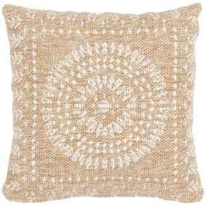 Housse de coussin aspect jute motif mandala blanc 50x50