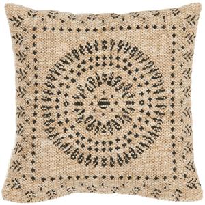 Housse de coussin aspect jute motif mandala noir 50x50