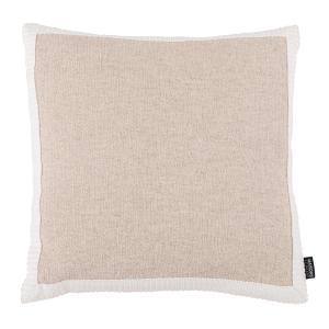 Housse de coussin beige et blanche avec galon 40x40
