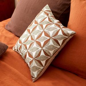 Housse de coussin bi matière en lin et coton Cuivre 50x50cm