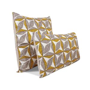 Housse de coussin bi matière en lin et coton Safran 50x50cm