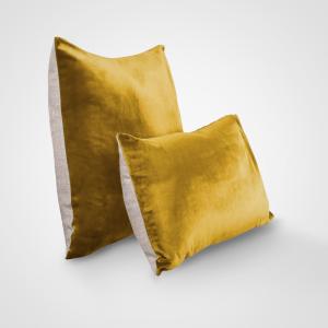 Housse de coussin bi-matière velours et lin 33x57cm Safran