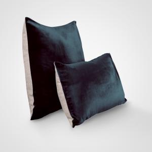 Housse de coussin bi-matière velours et lin Bleu nuit 33x57…