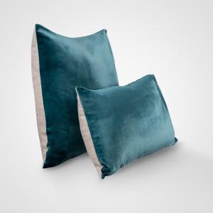 Housse de coussin bi-matière velours et lin lagon 33x57cm