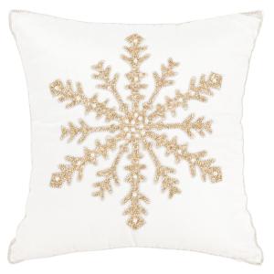 Housse de coussin blanche et flocon en perles dorées brodée…